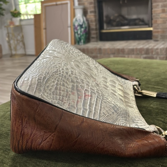 Brahmin White and Brown Croc-Embossed Satchel - Picture 9 of 15